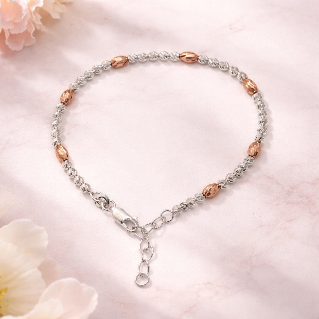 Two-Tone Silver and Rose Gold Beaded Sparkle Bracelet