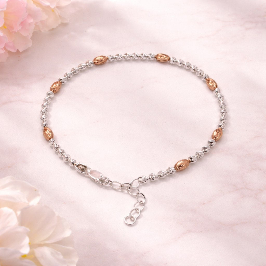 Two-Tone Silver and Rose Gold Beaded Sparkle Bracelet