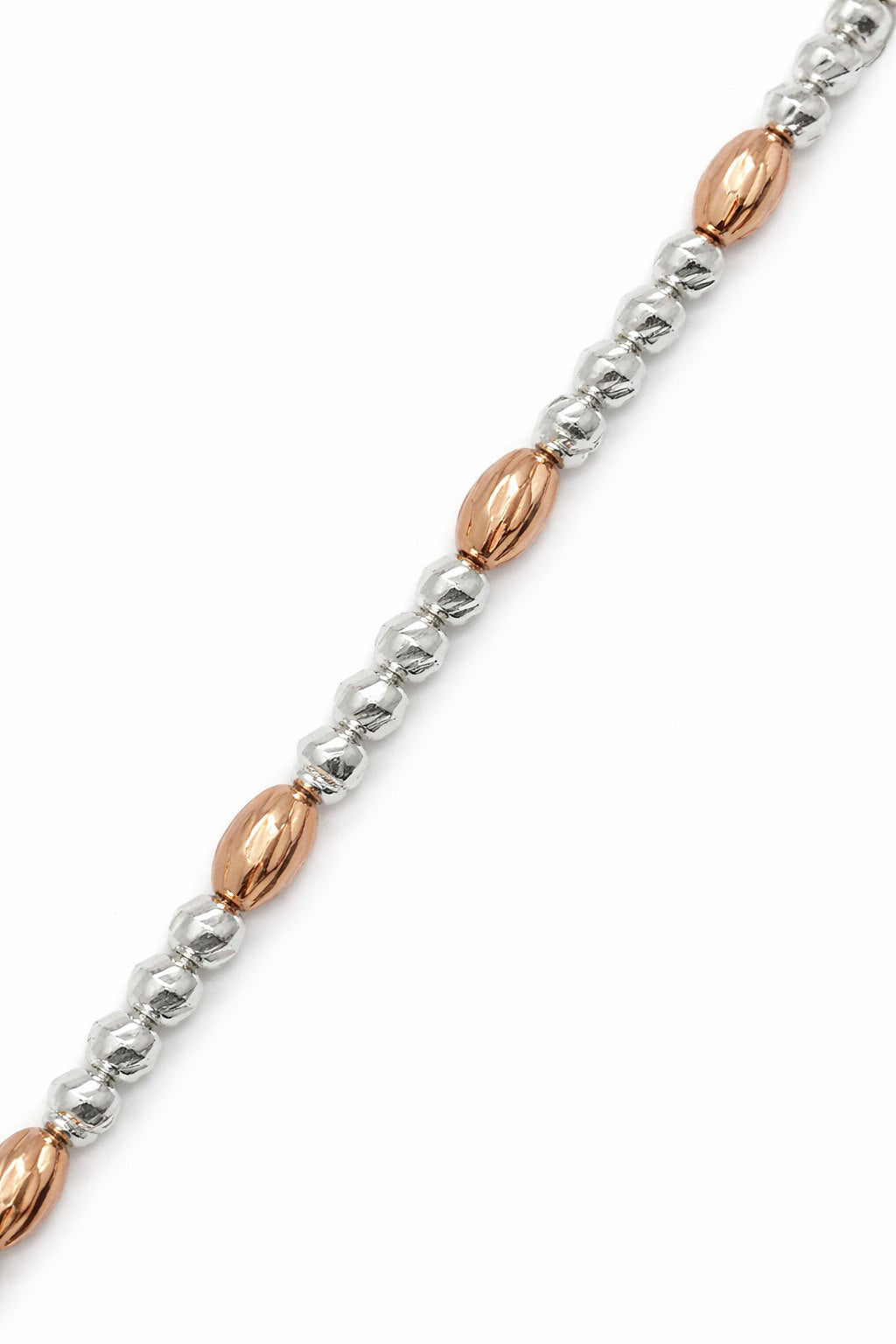 Two-Tone Silver and Rose Gold Beaded Sparkle Bracelet