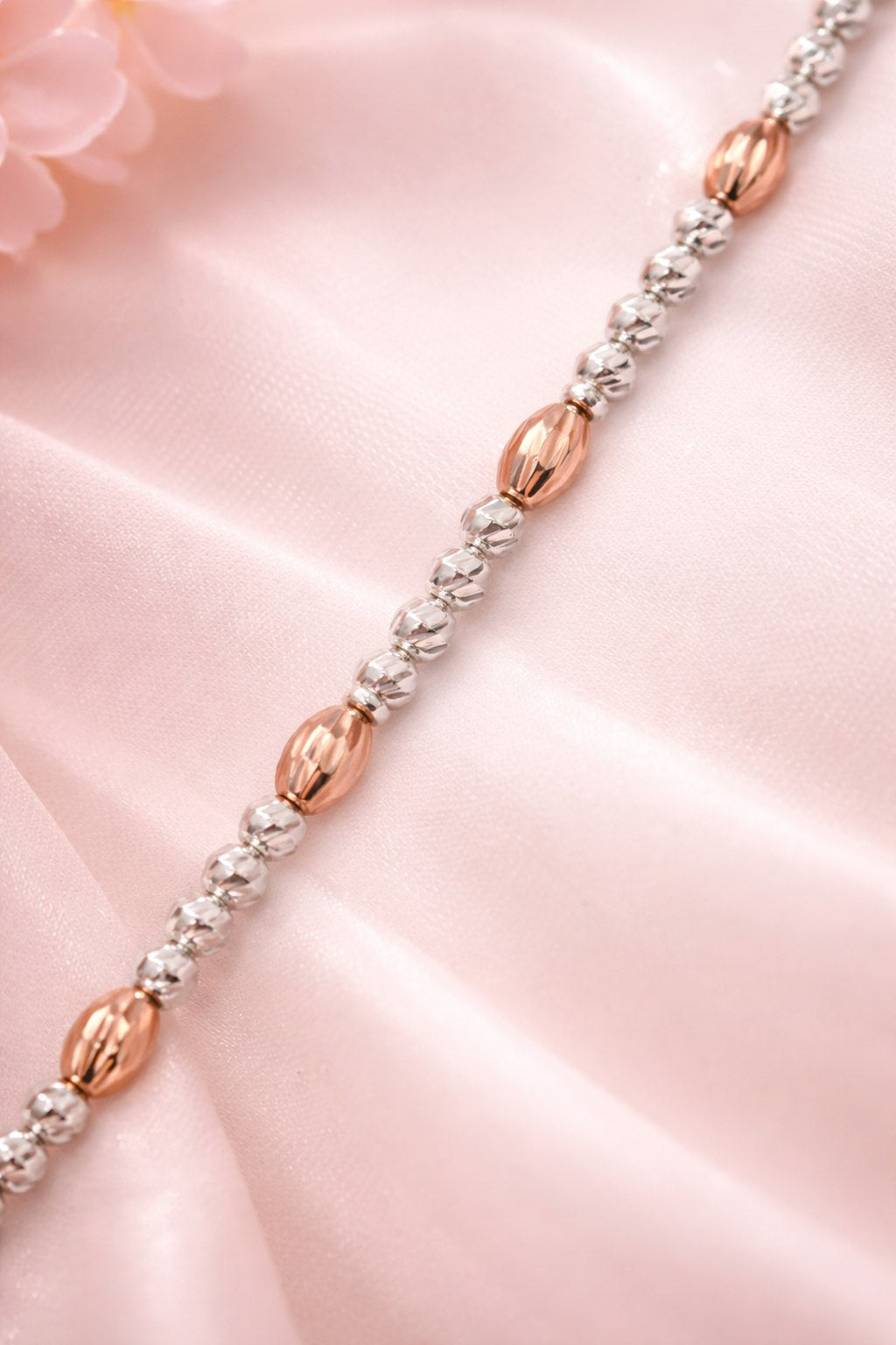 Two-Tone Silver and Rose Gold Beaded Sparkle Bracelet
