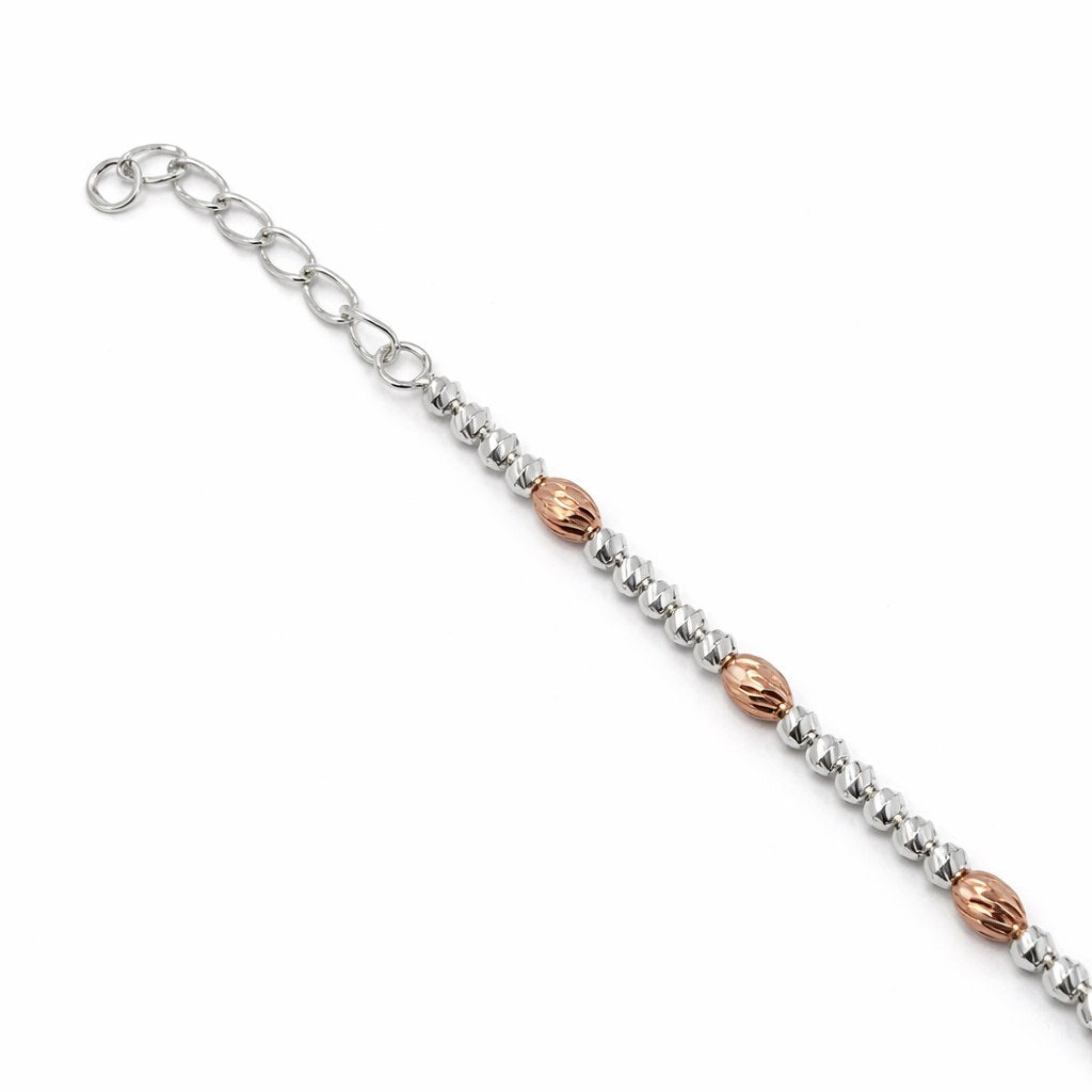 Two-Tone Silver and Rose Gold Beaded Sparkle Bracelet