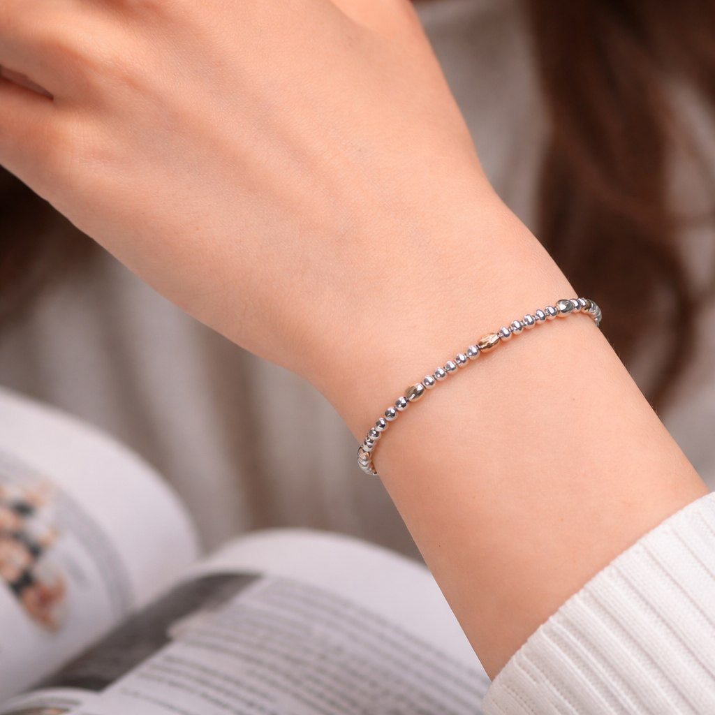 Two-Tone Silver and Rose Gold Beaded Sparkle Bracelet