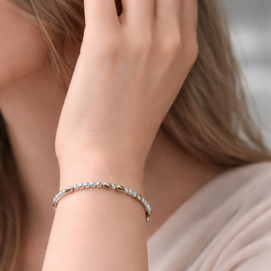 Two-Tone Silver and Rose Gold Beaded Sparkle Bracelet