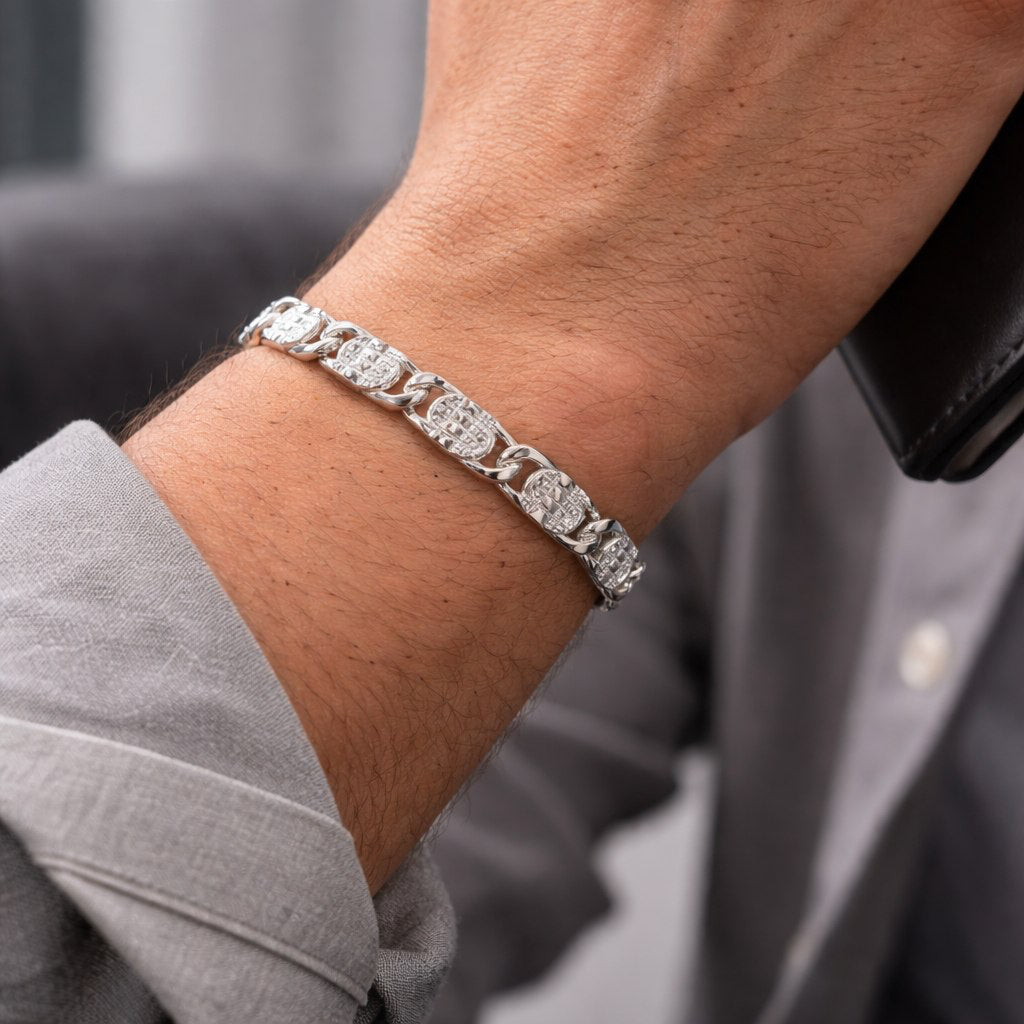 Silver Accent Cuban Link Bracelet for Men