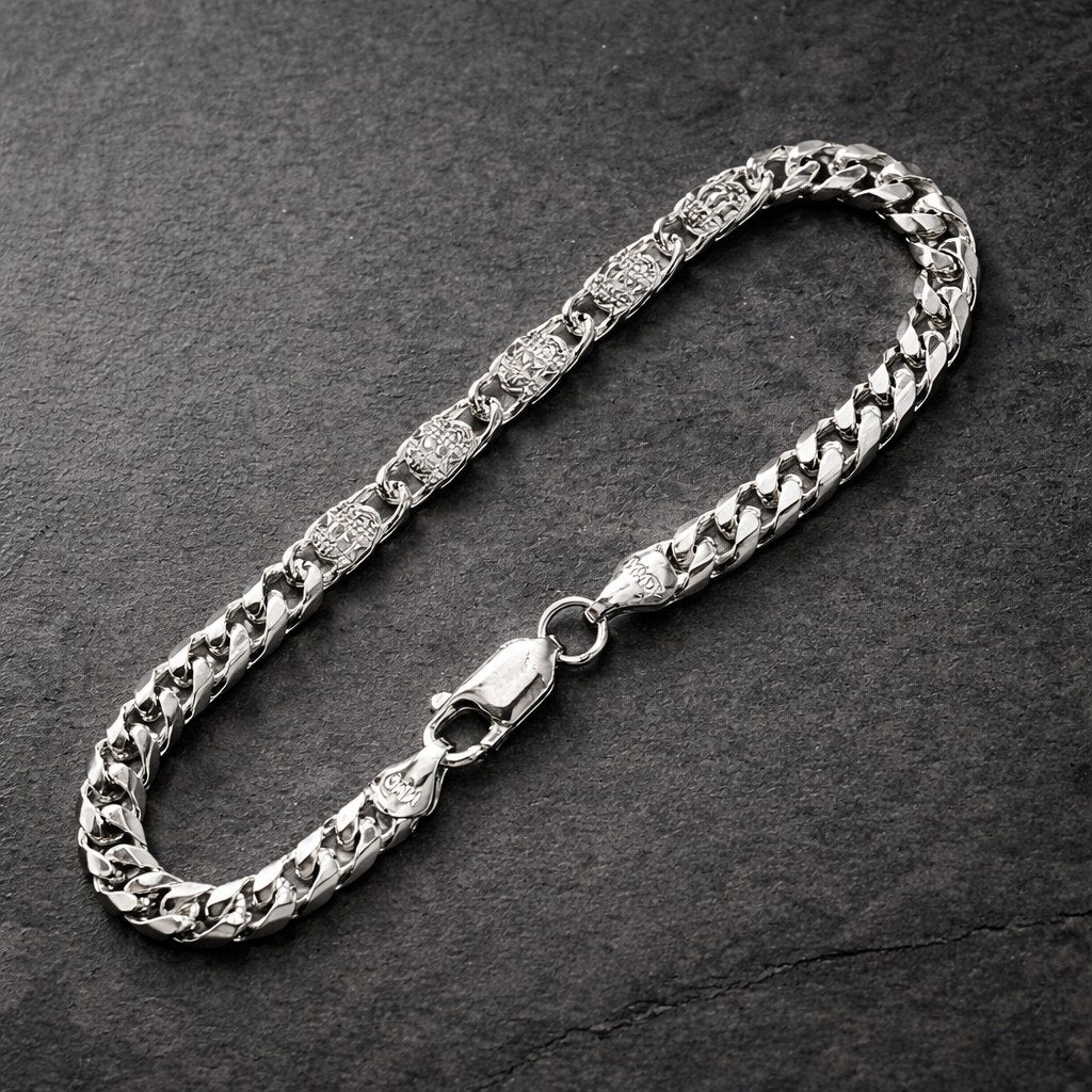 Silver Accent Cuban Link Bracelet for Men