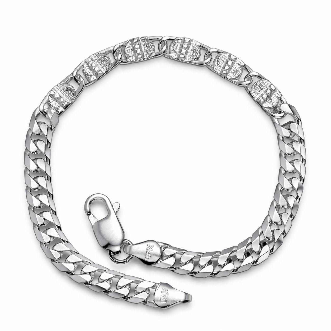 Silver Accent Cuban Link Bracelet for Men