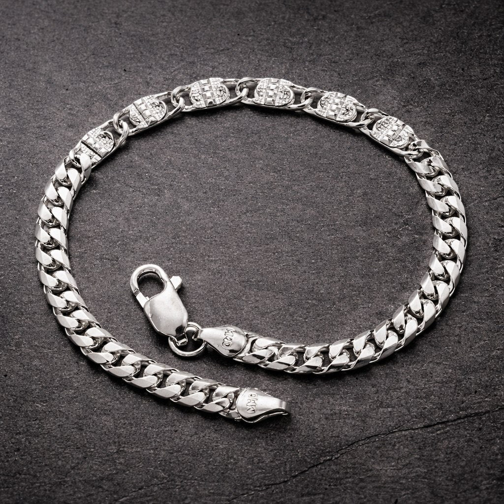 Silver Accent Cuban Link Bracelet for Men