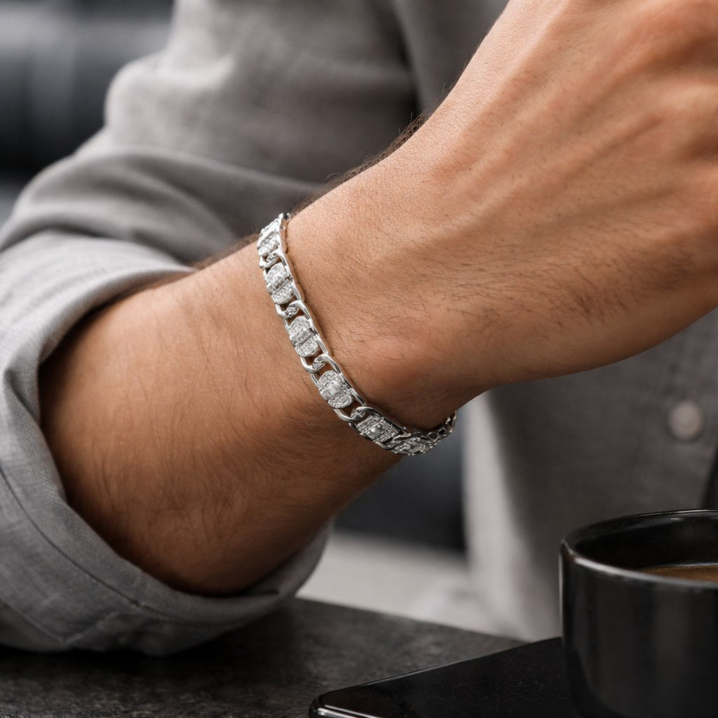 Silver Accent Cuban Link Bracelet for Men