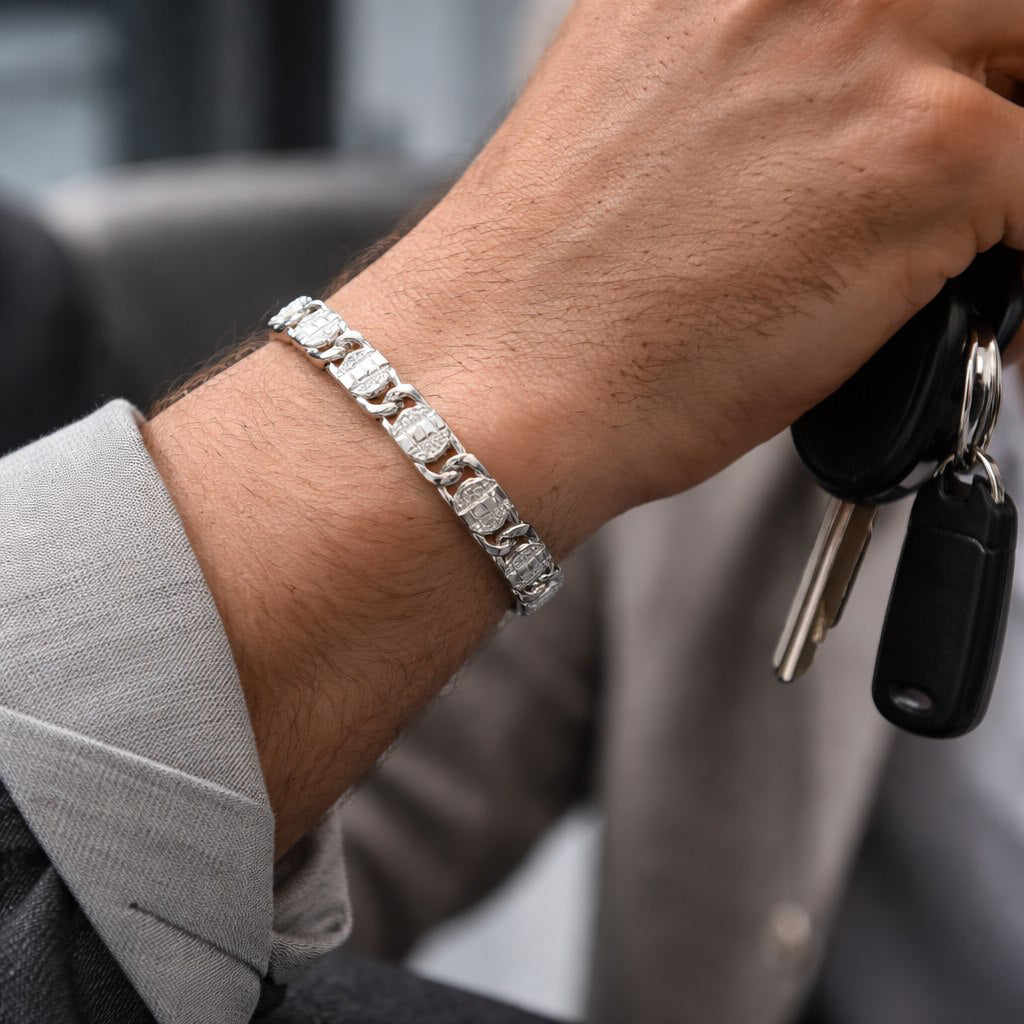 Silver Accent Cuban Link Bracelet for Men