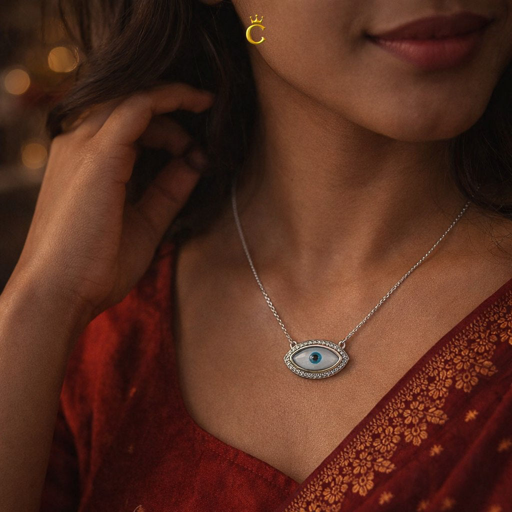 Pretty Evil Eye Pendant Necklace and Bracelet Set