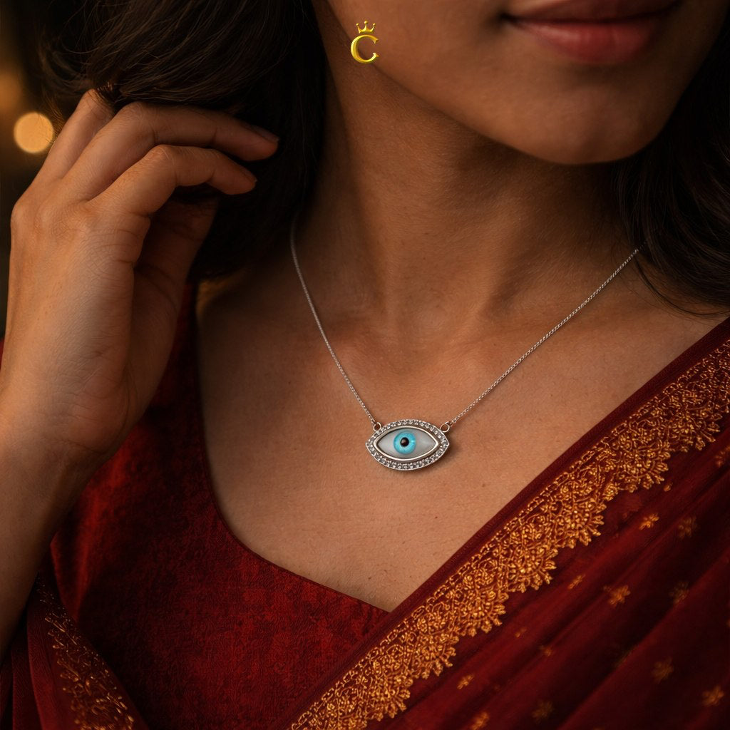 Pretty Evil Eye Pendant Necklace and Bracelet Set