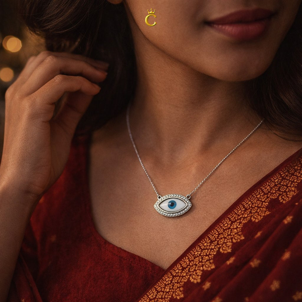 Pretty Evil Eye Pendant Necklace and Bracelet Set