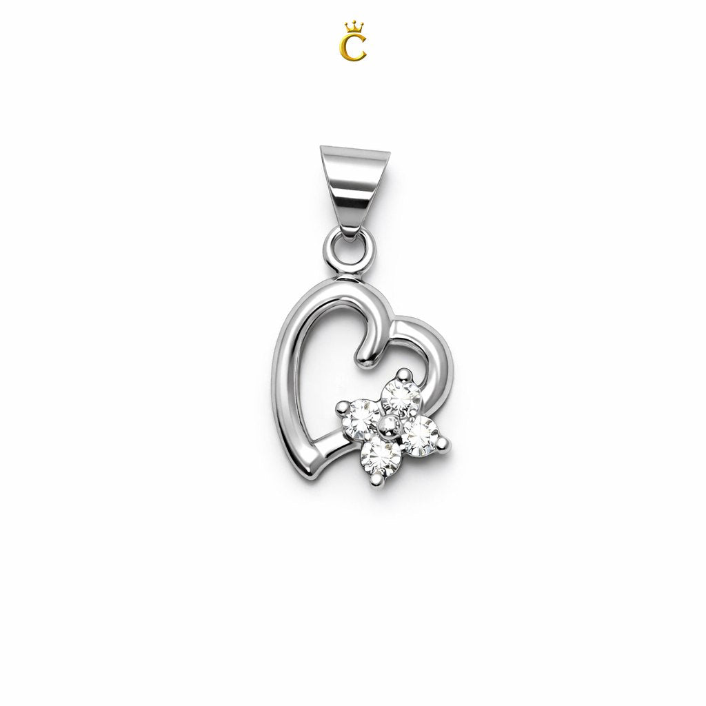 Sparkling Heart Floral Silver Pendant