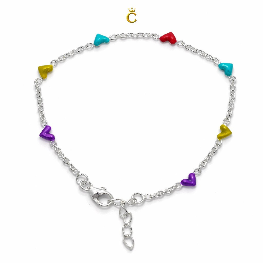 Multi-Color Enamel Heart Silver Bracelet
