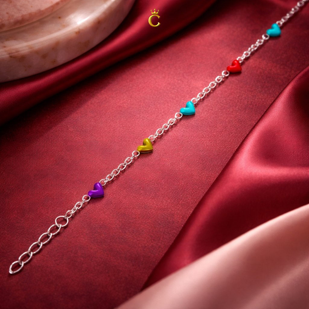 Multi-Color Enamel Heart Silver Bracelet