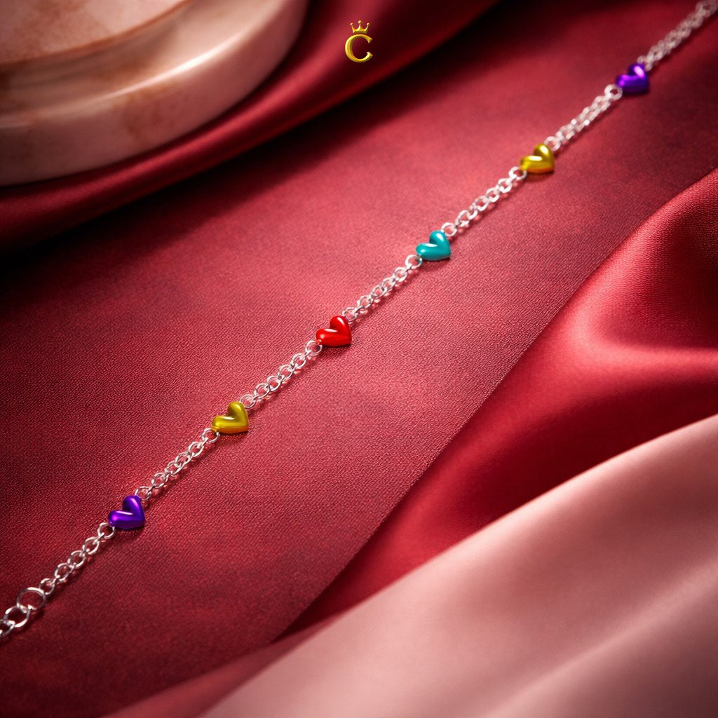 Multi-Color Enamel Heart Silver Bracelet