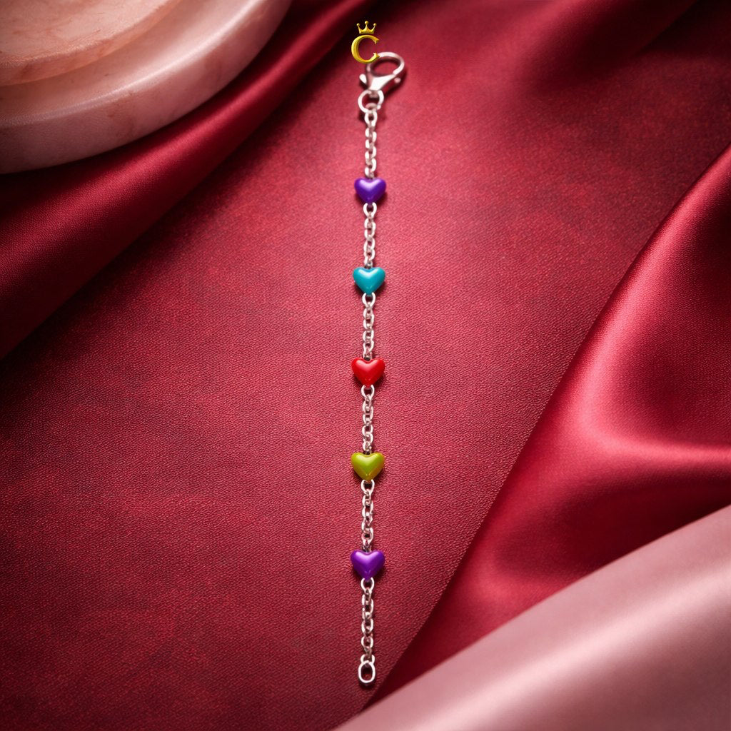 Multi-Color Enamel Heart Silver Bracelet