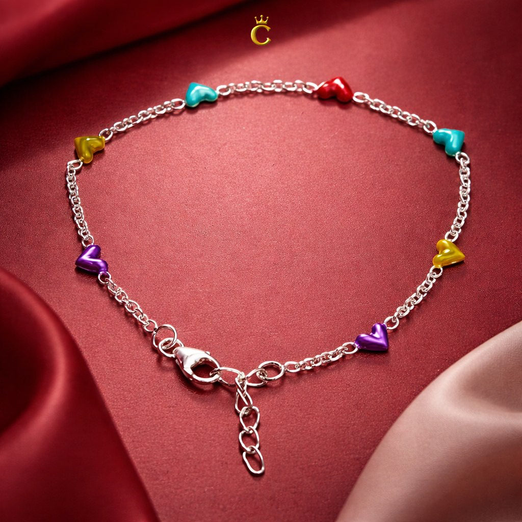 Multi-Color Enamel Heart Silver Bracelet