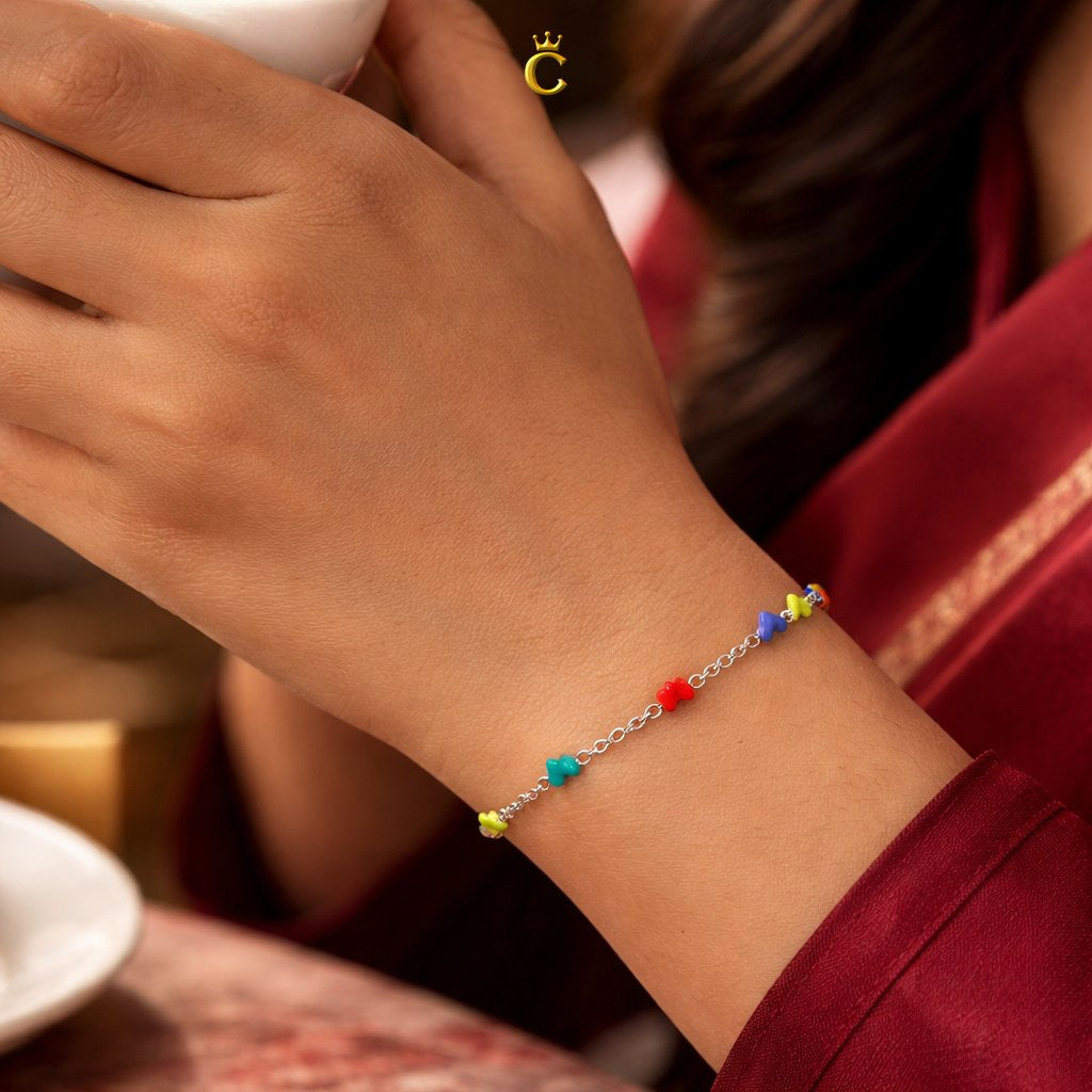 Multi-Color Enamel Heart Silver Bracelet
