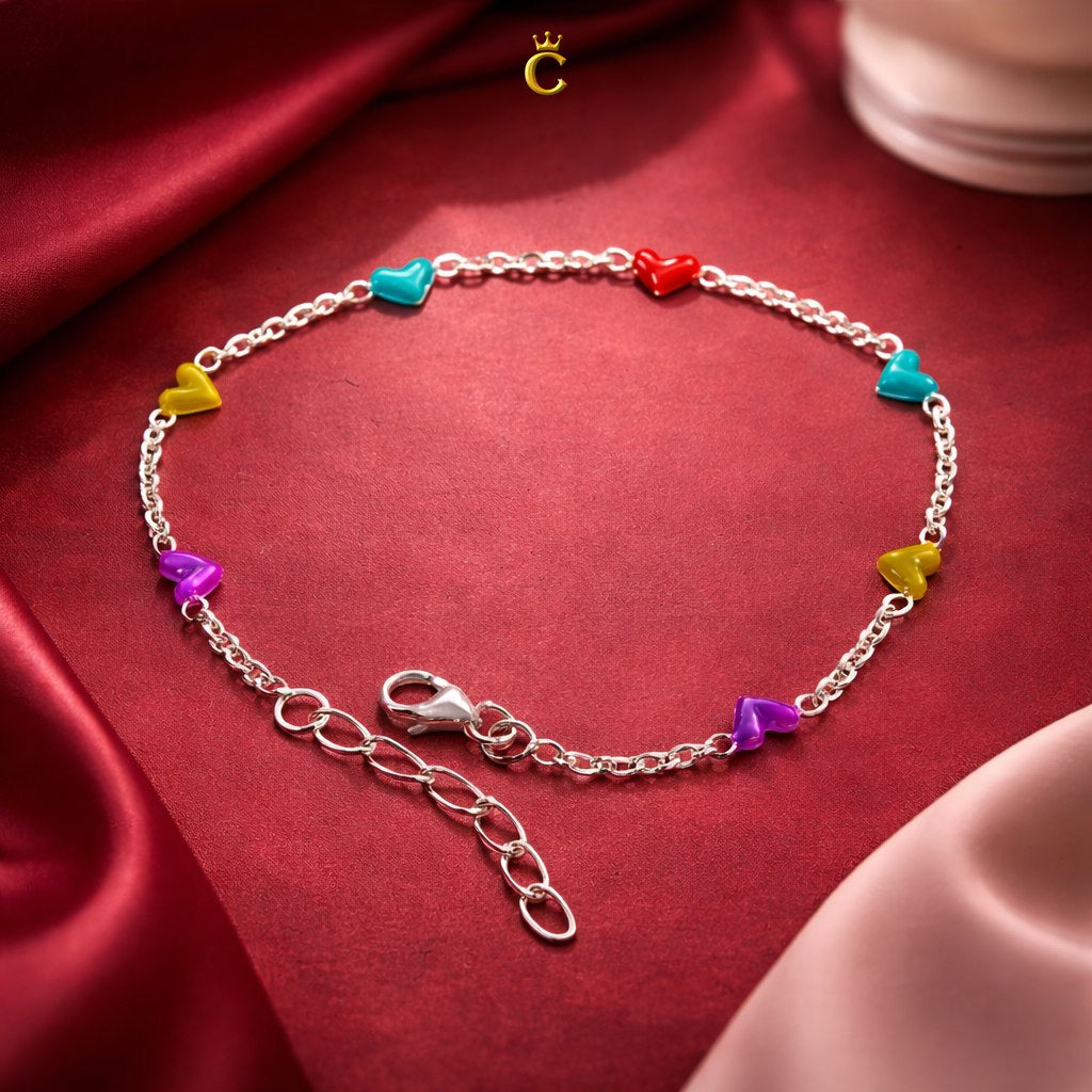 Multi-Color Enamel Heart Silver Bracelet
