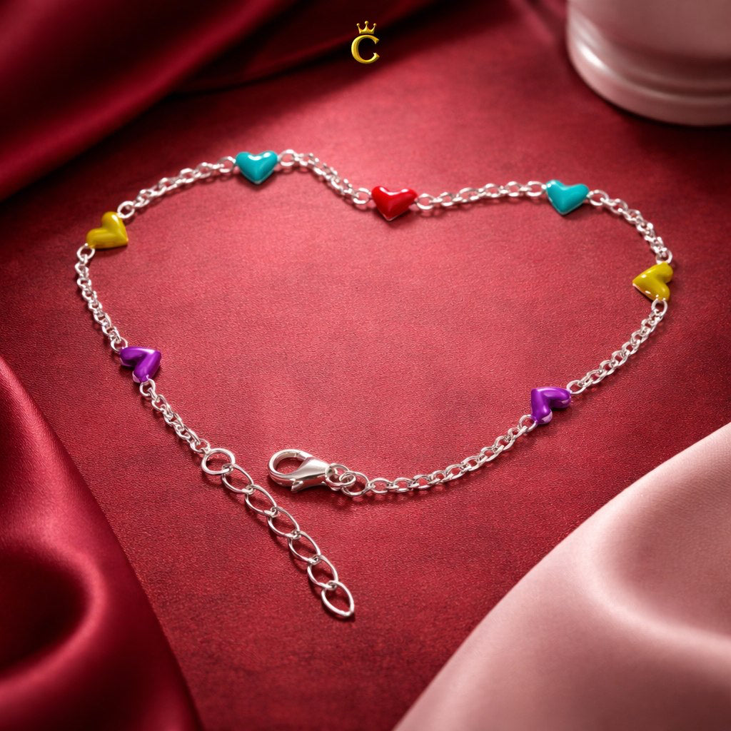 Multi-Color Enamel Heart Silver Bracelet