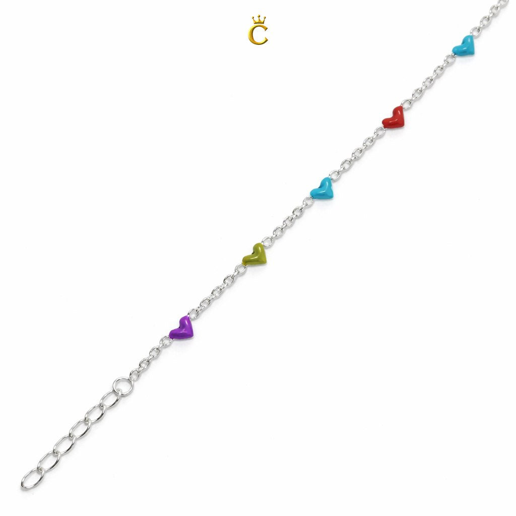 Multi-Color Enamel Heart Silver Bracelet