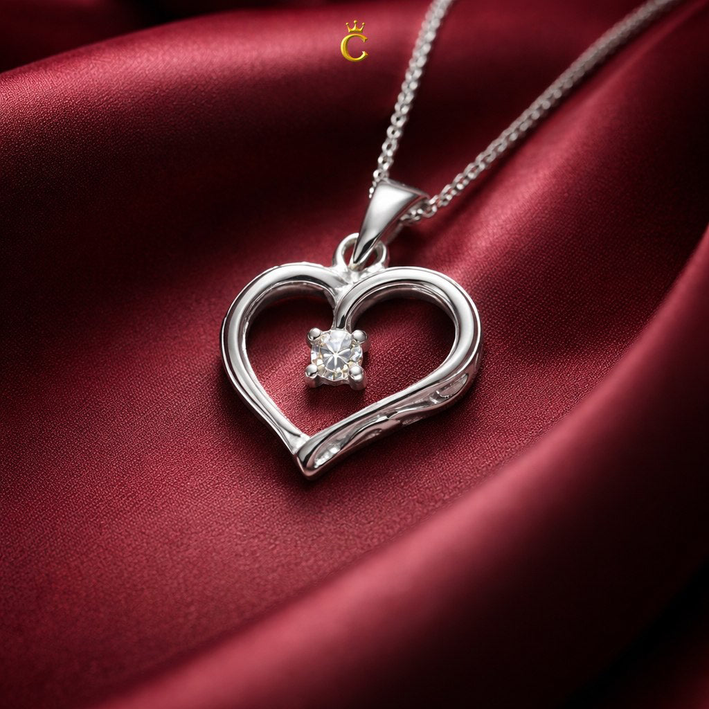 Filigree Silver Heart Solitaire Pendant