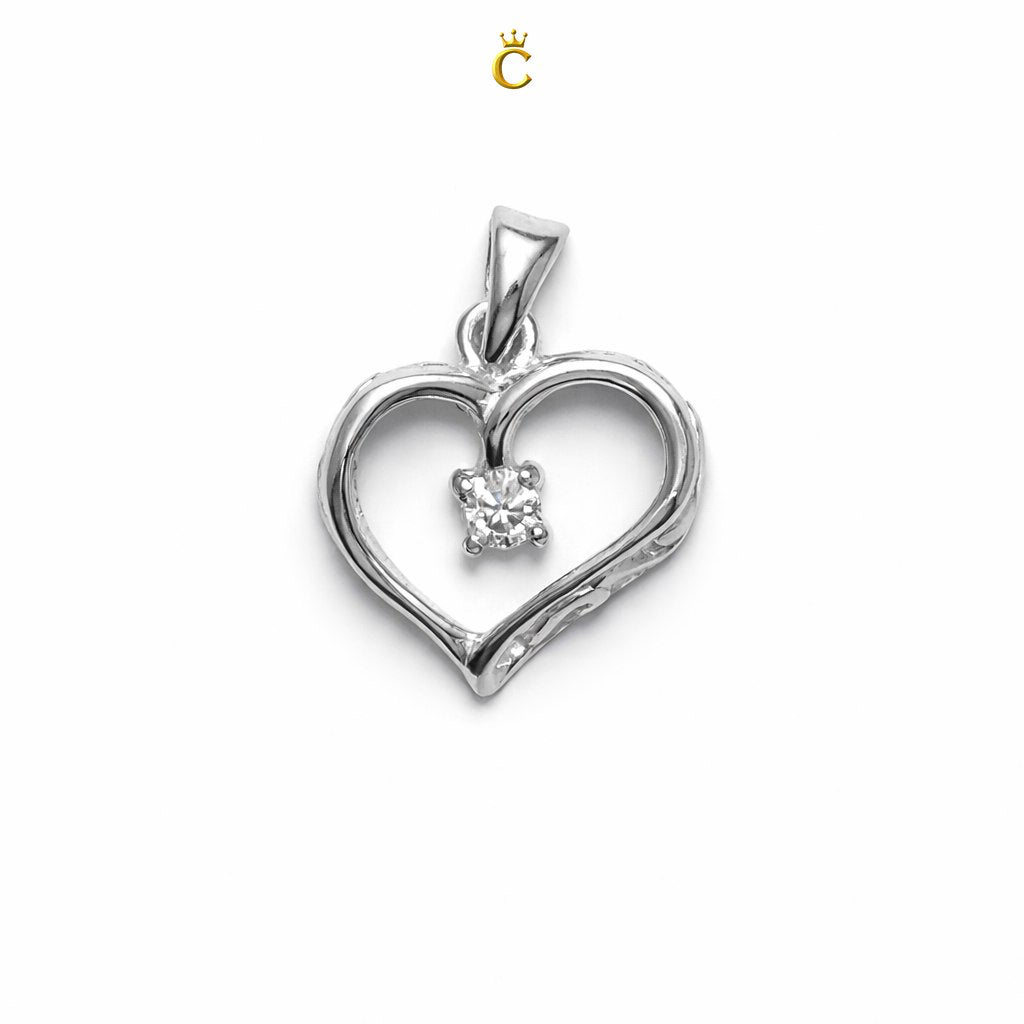 Filigree Silver Heart Solitaire Pendant