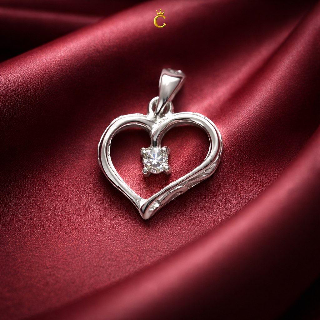 Filigree Silver Heart Solitaire Pendant