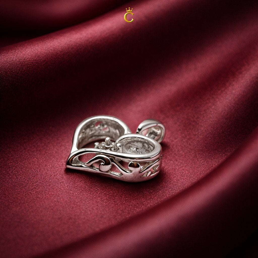 Filigree Silver Heart Solitaire Pendant