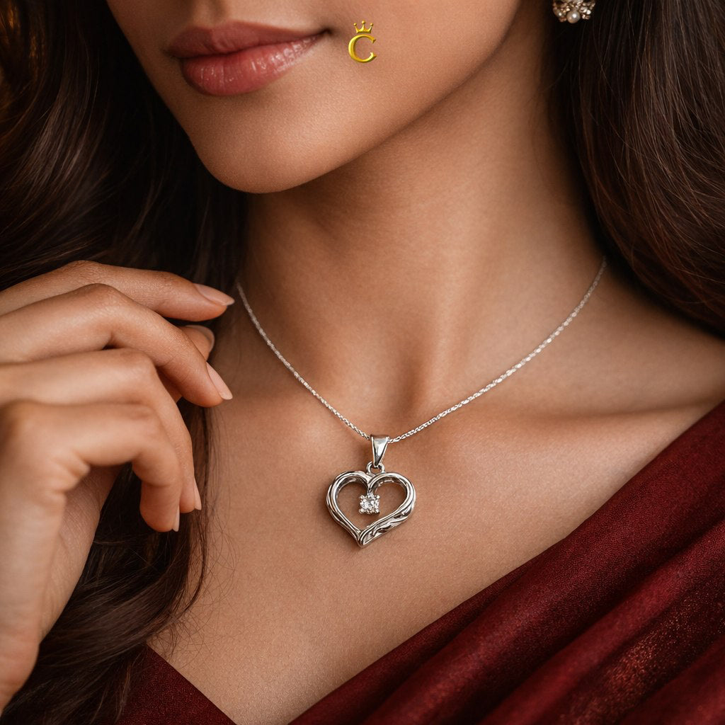 Filigree Silver Heart Solitaire Pendant