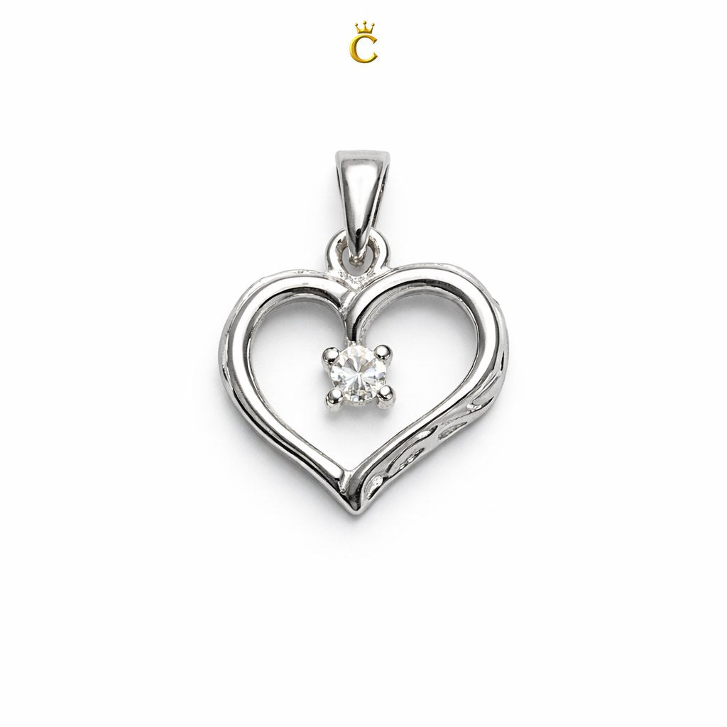 Filigree Silver Heart Solitaire Pendant