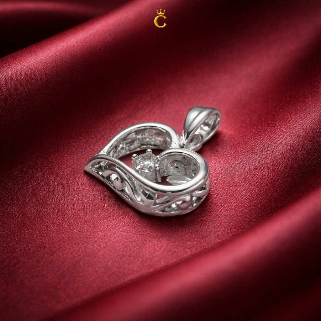 Filigree Silver Heart Solitaire Pendant
