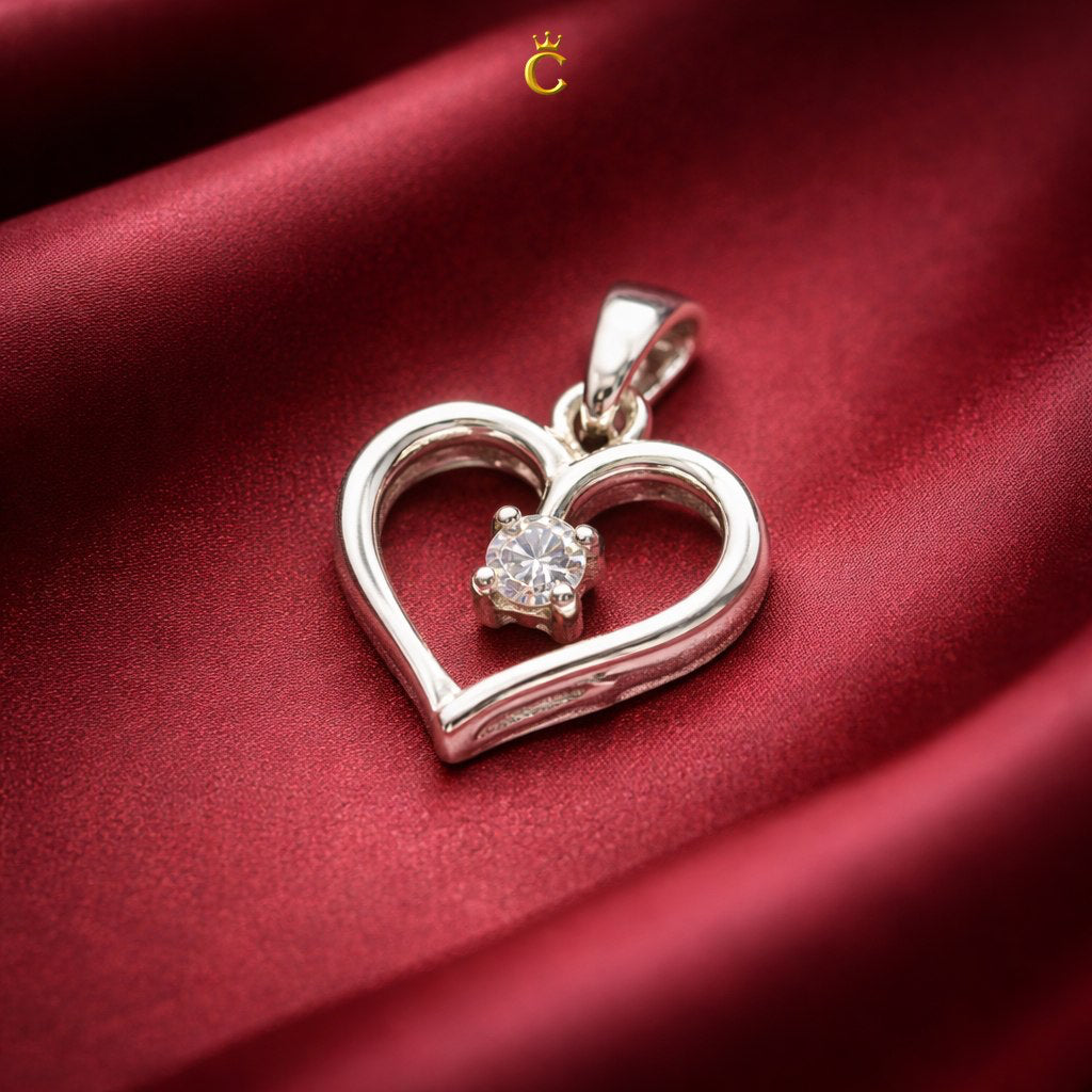Filigree Silver Heart Solitaire Pendant