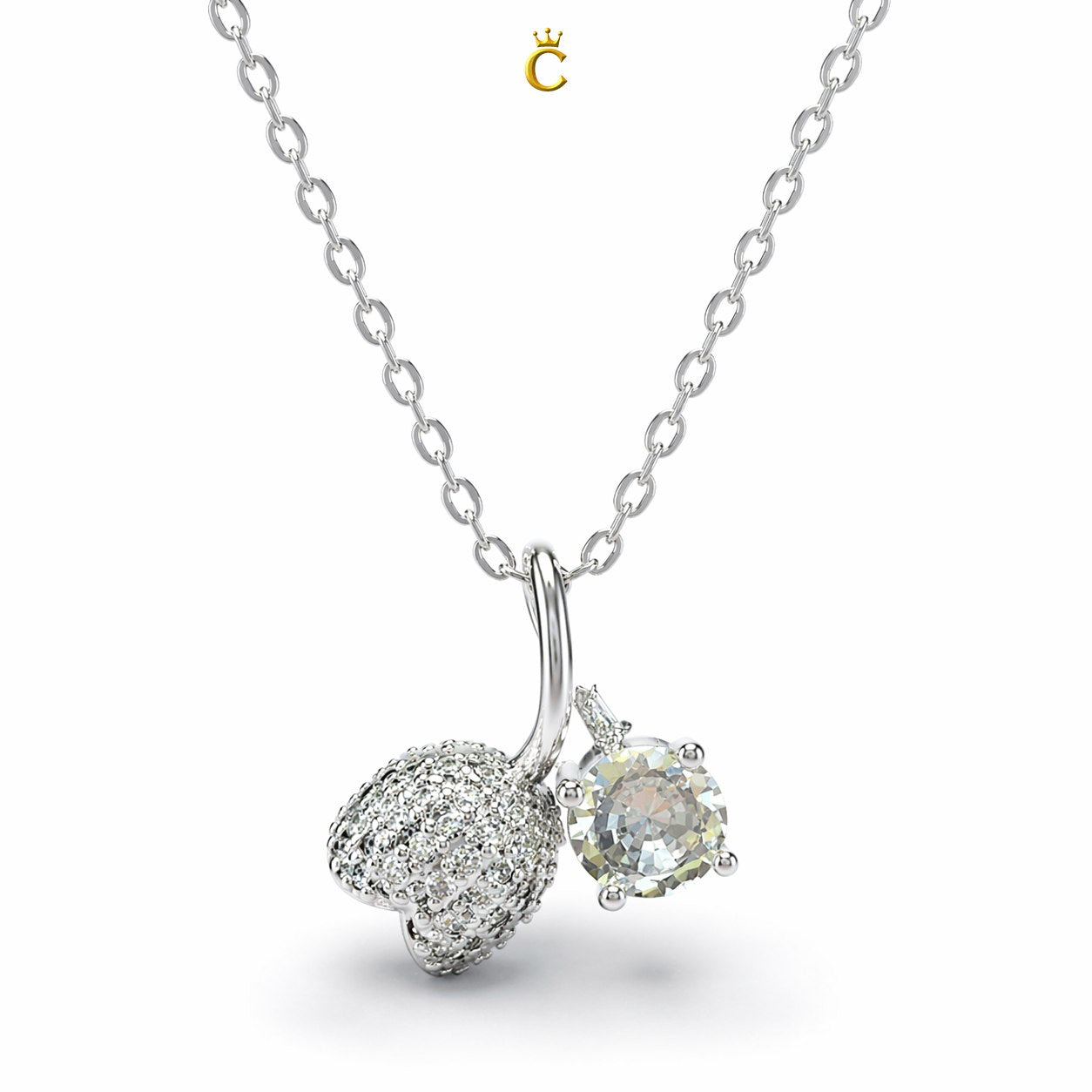 Silver Dual Charm Floral Bud and Solitaire Necklace