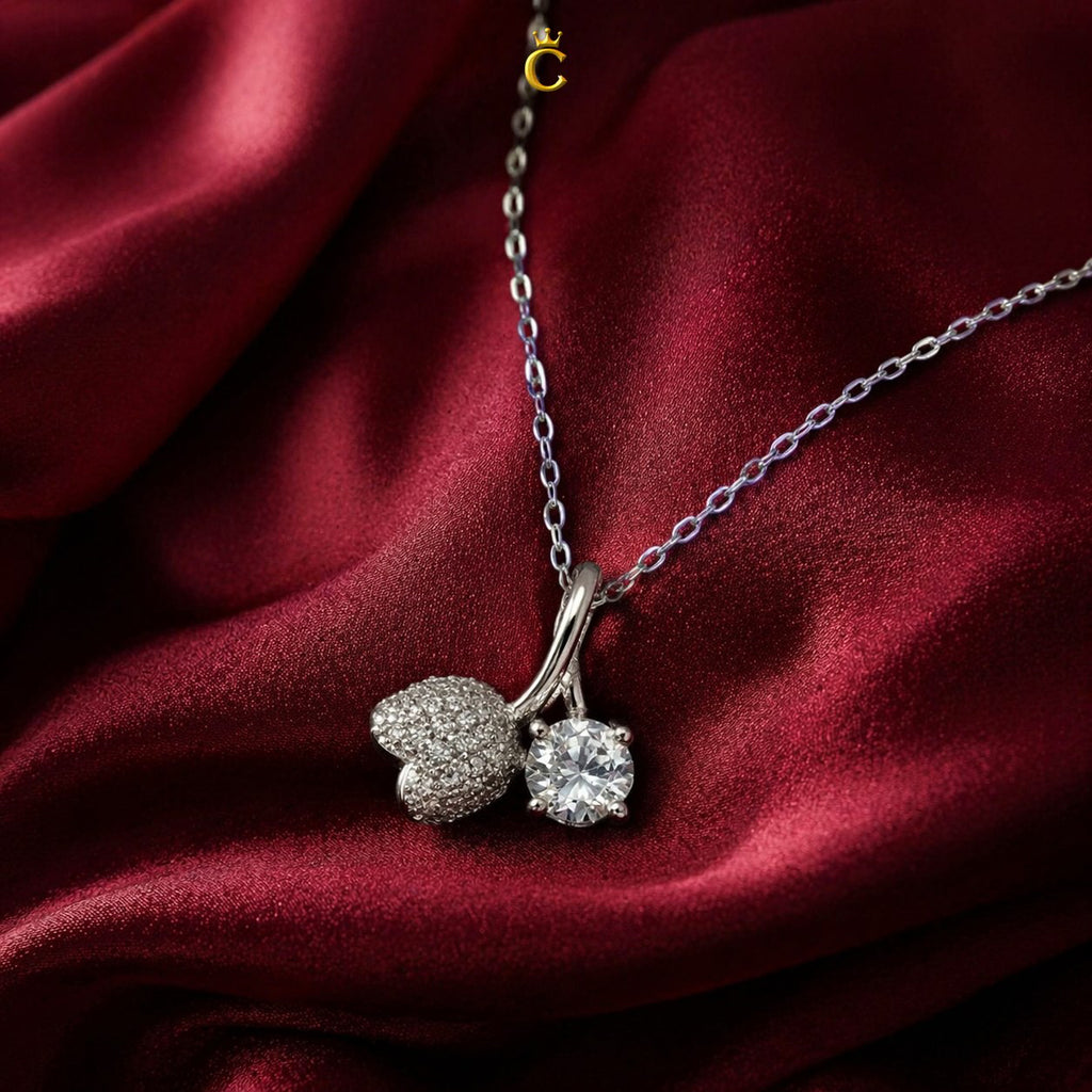 Silver Dual Charm Floral Bud and Solitaire Necklace