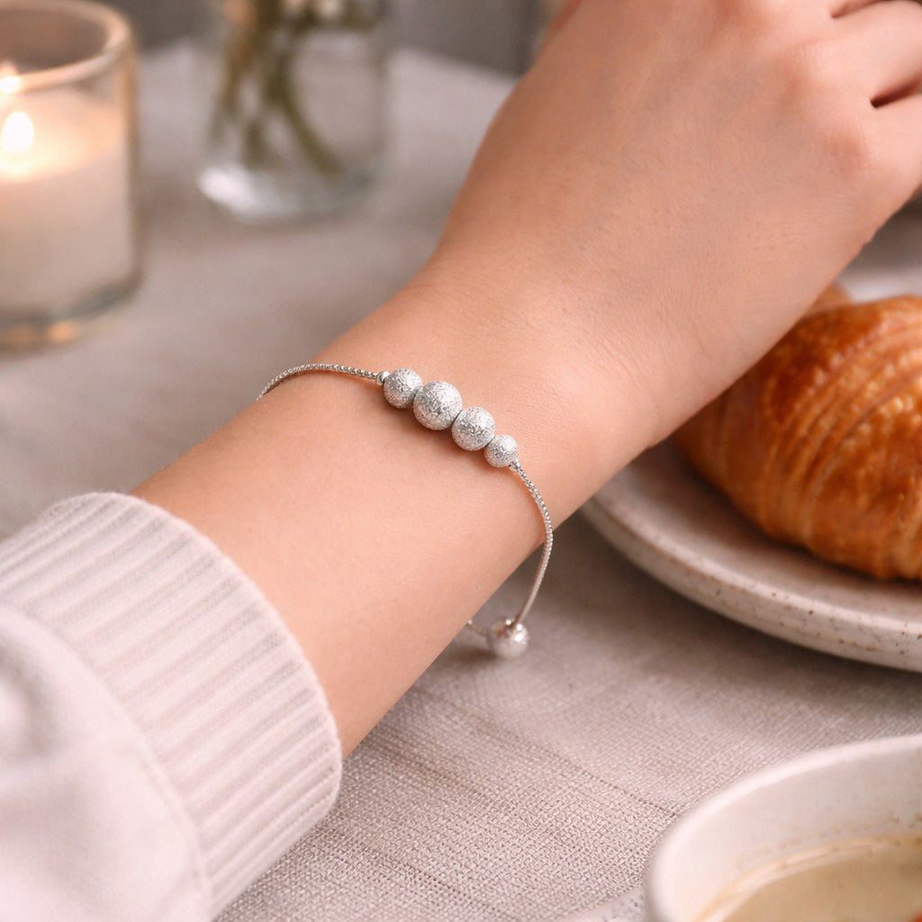 Frosted Stardust Bead Silver Bracelet