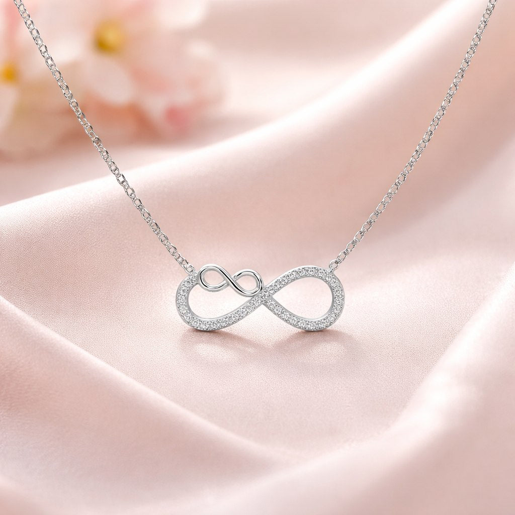Intertwined Double Infinity Sparkle Necklace in Silver