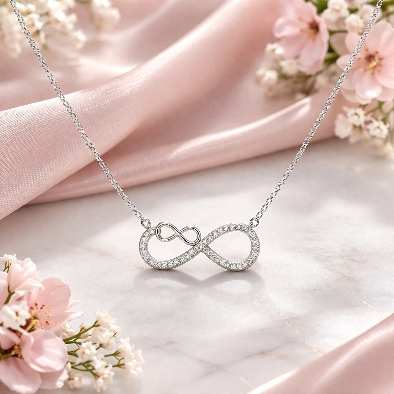 Intertwined Double Infinity Sparkle Necklace in Silver