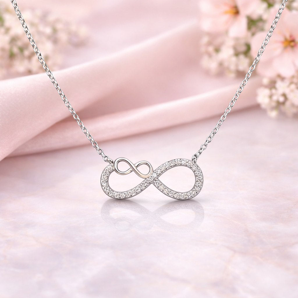 Intertwined Double Infinity Sparkle Necklace in Silver
