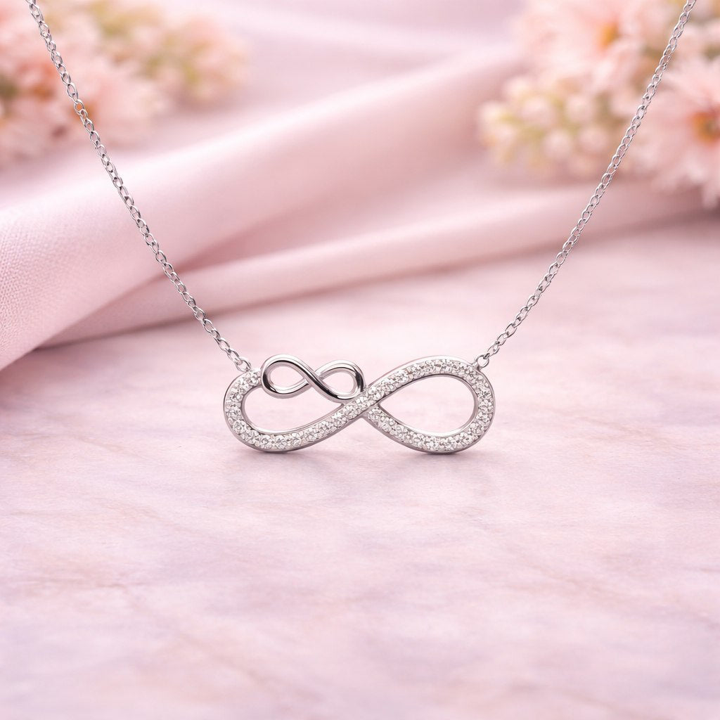 Intertwined Double Infinity Sparkle Necklace in Silver