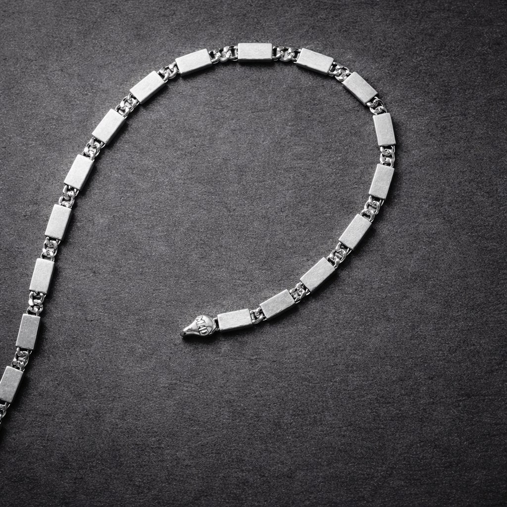 Sleek Rectangular Bar Link Silver Chain