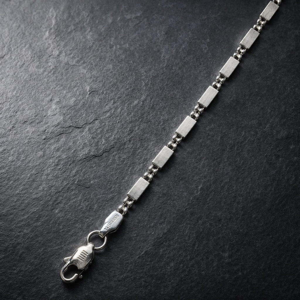 Sleek Rectangular Bar Link Silver Chain