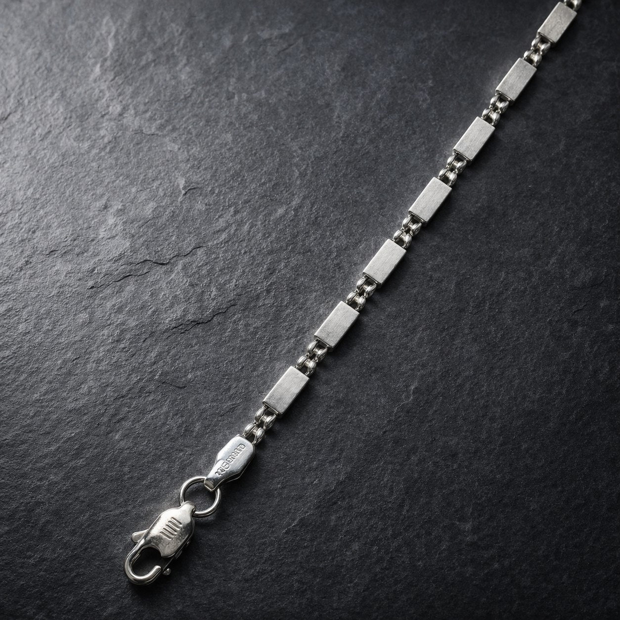 Sleek Rectangular Bar Link Silver Chain