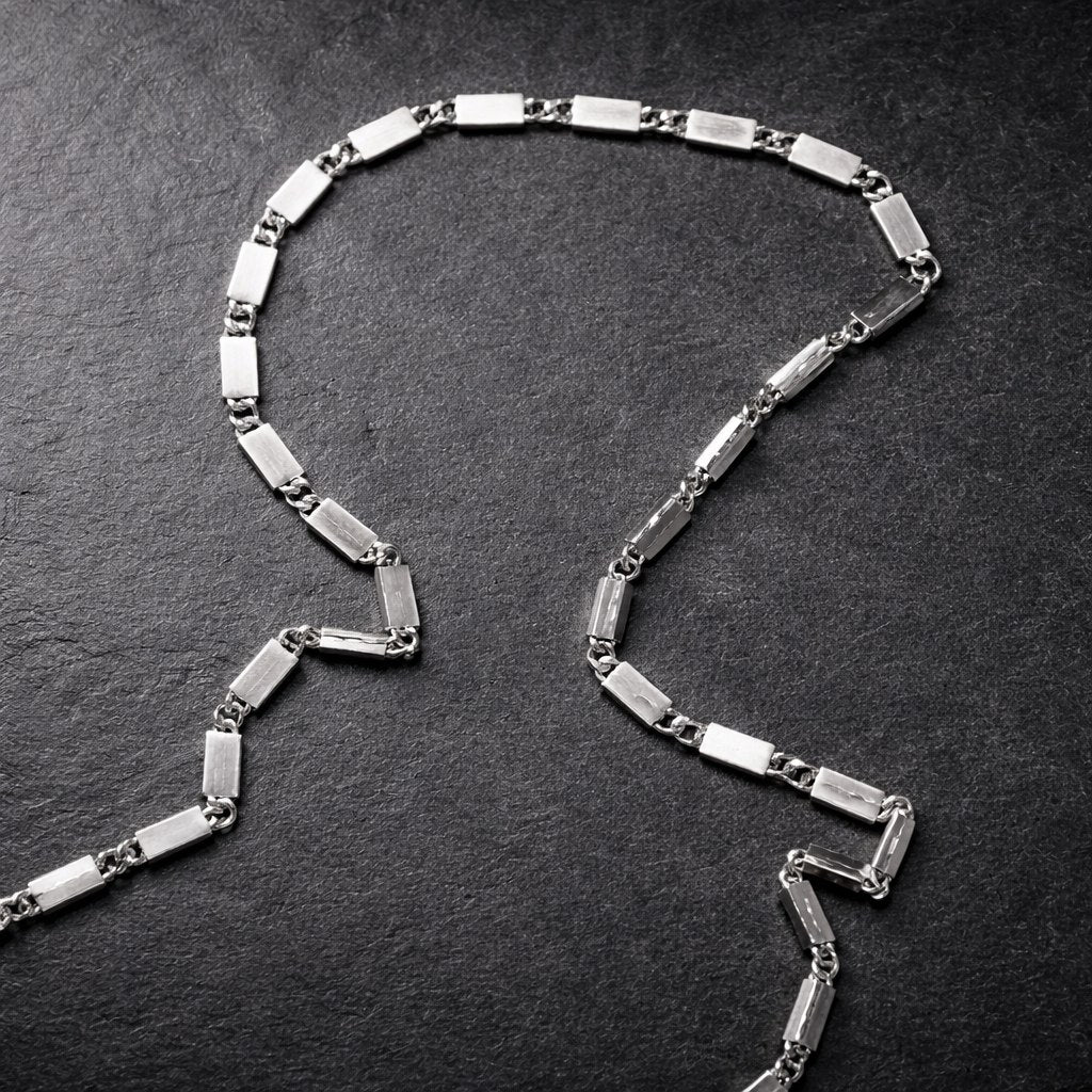 Sleek Rectangular Bar Link Silver Chain