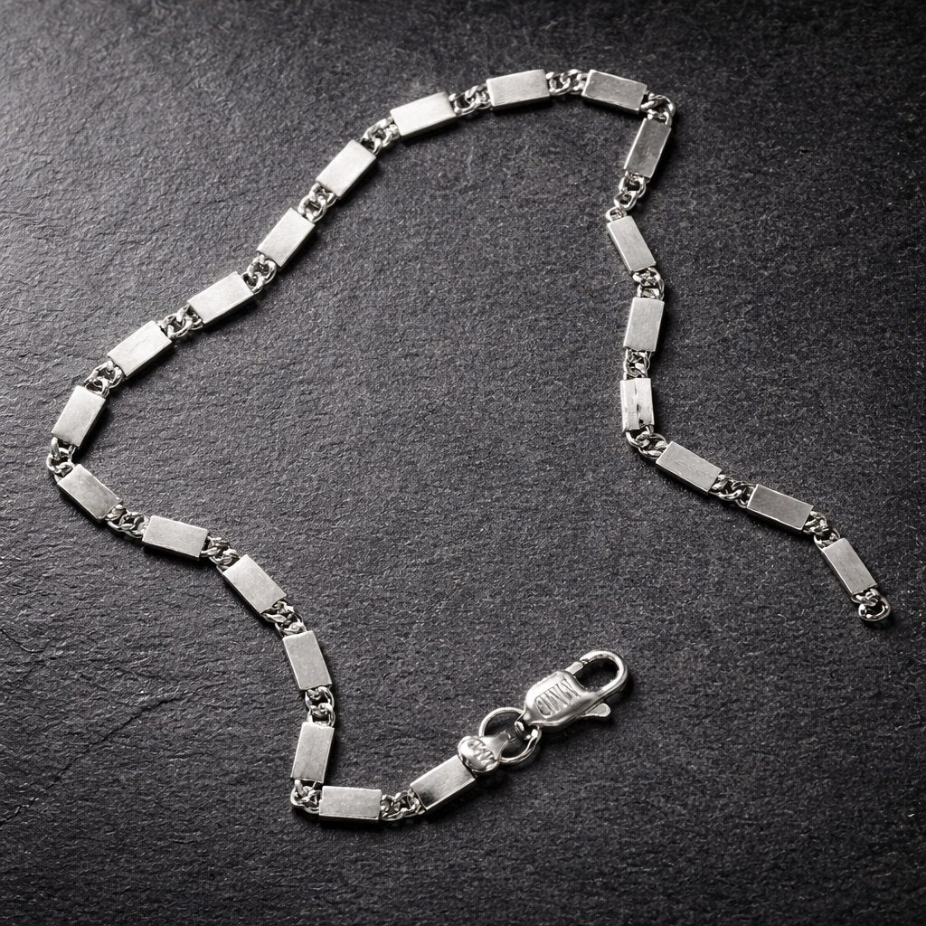 Sleek Rectangular Bar Link Silver Chain
