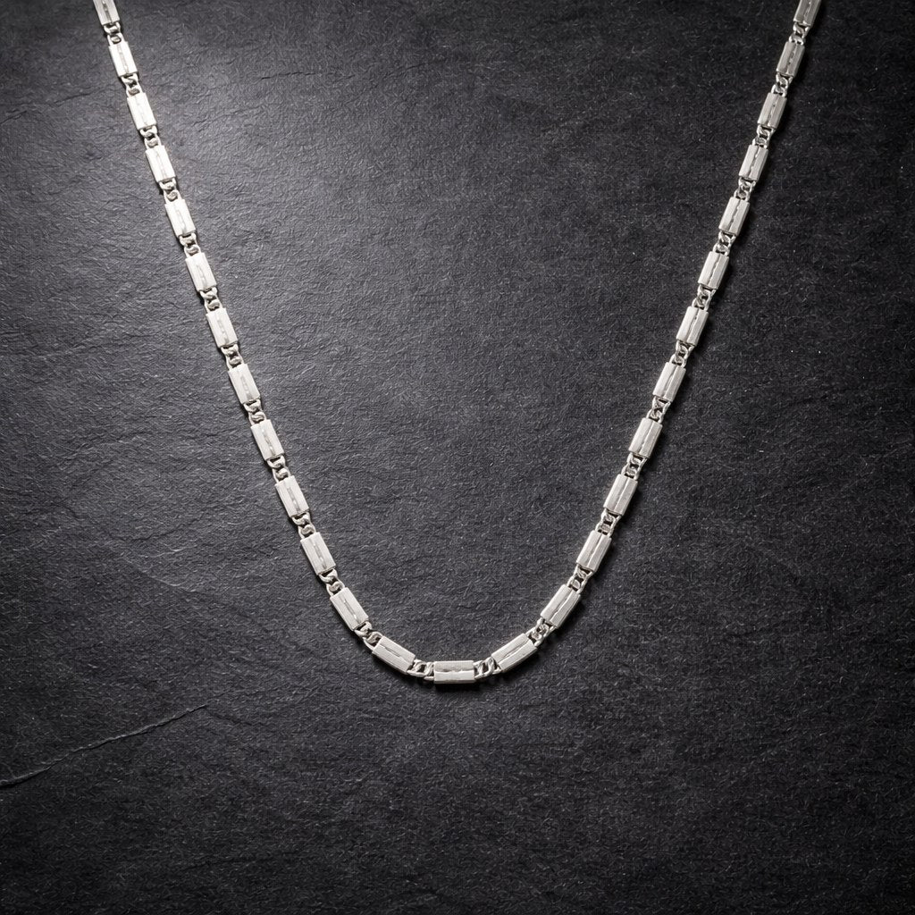 Sleek Rectangular Bar Link Silver Chain