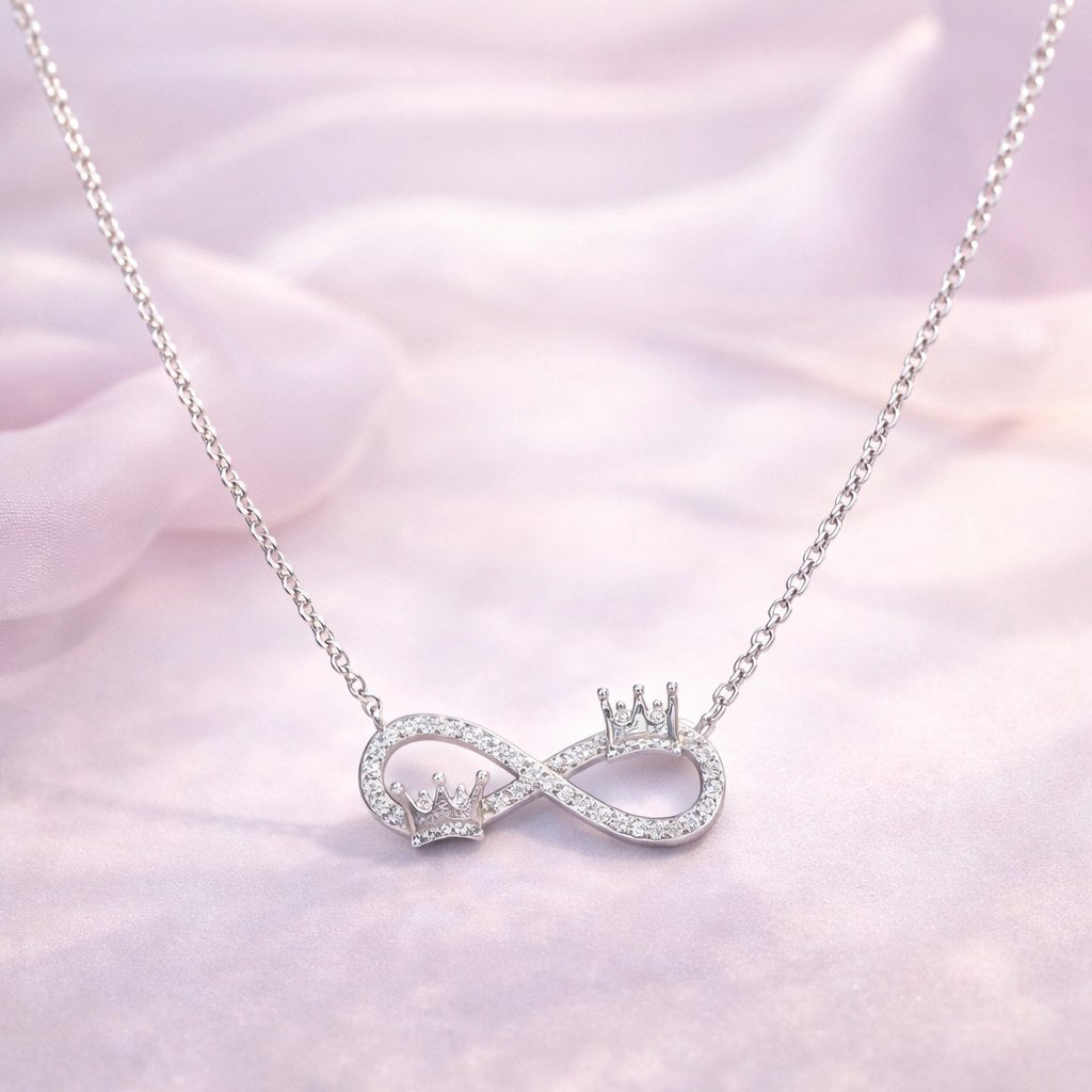 Silver Infinity & Double Crown Necklace