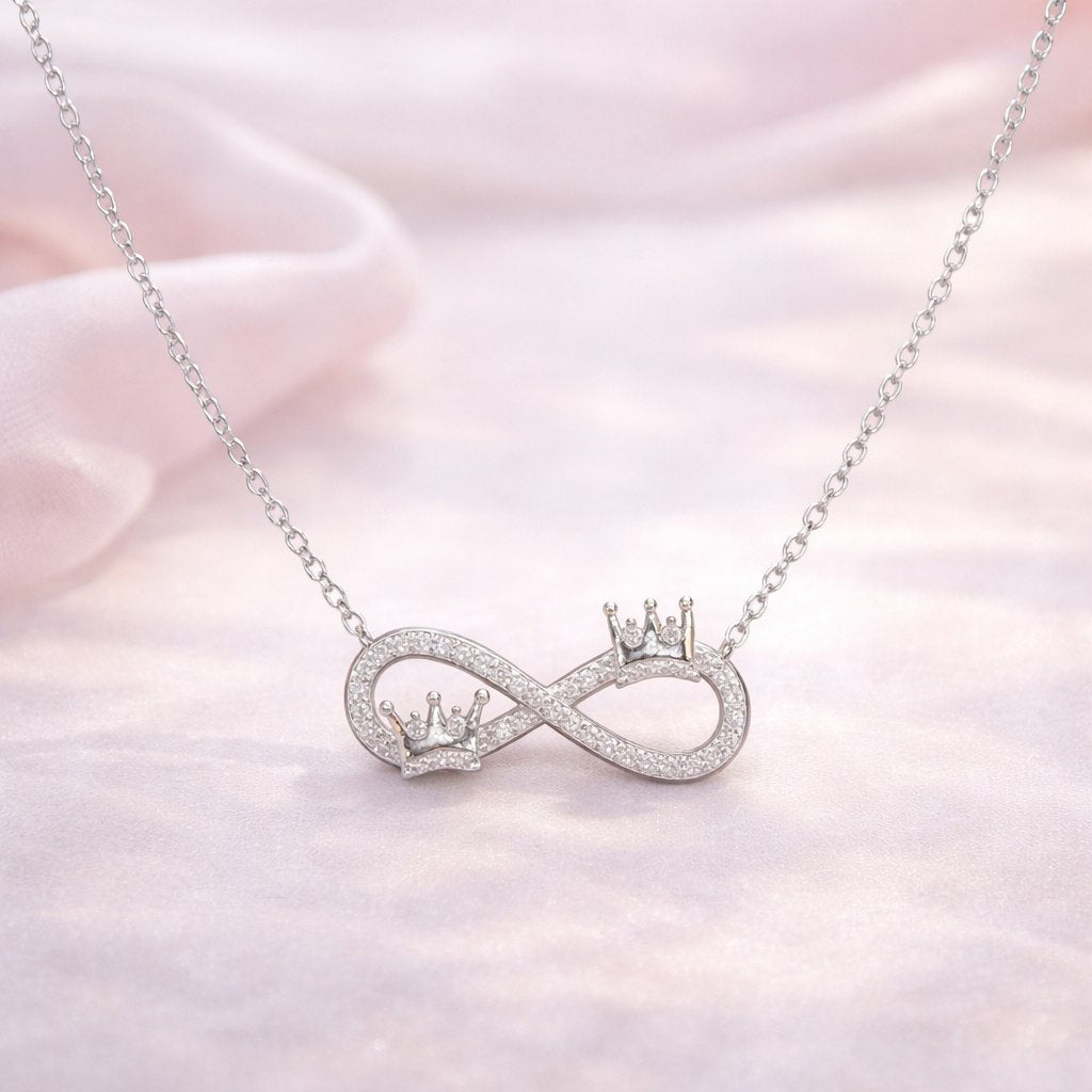 Silver Infinity & Double Crown Necklace