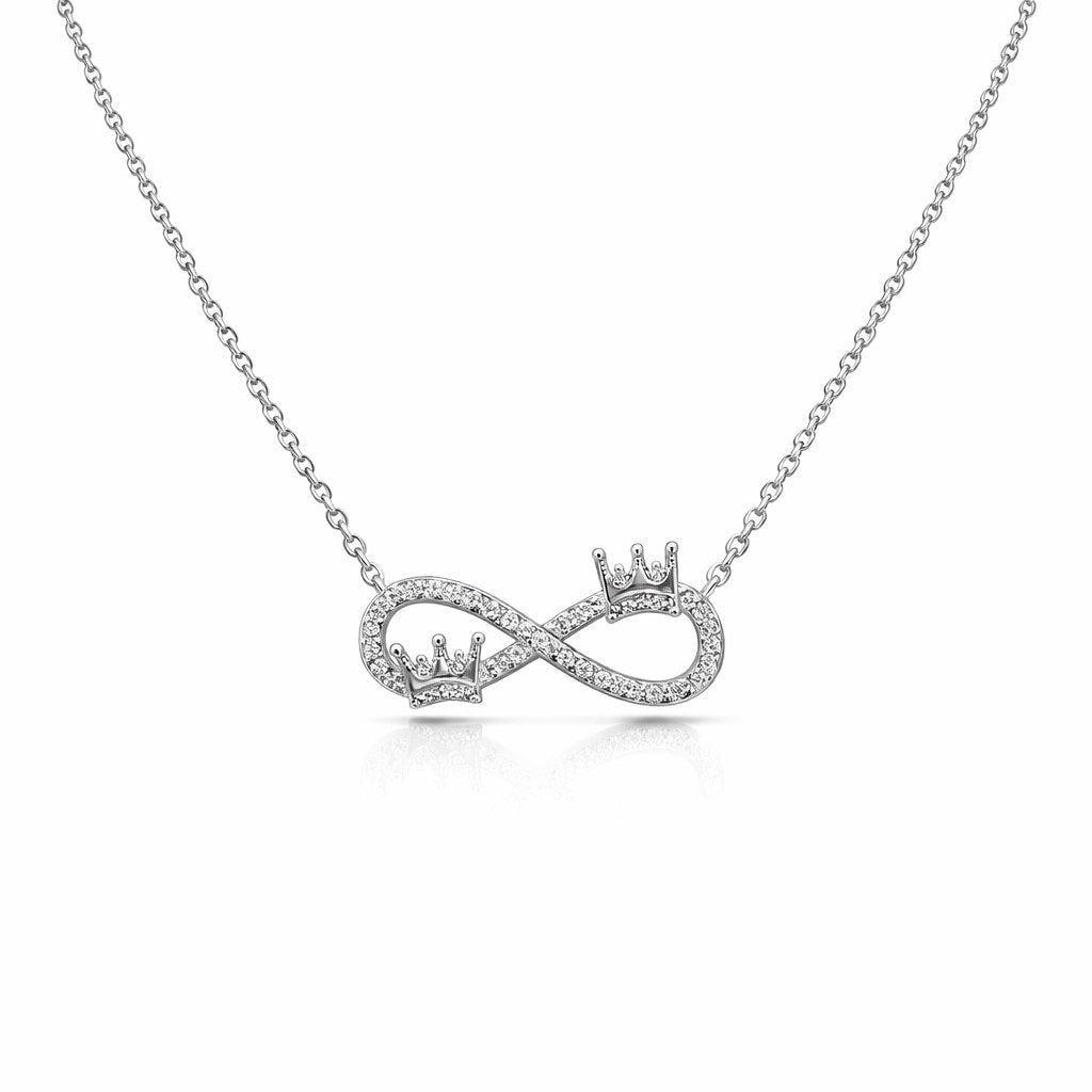 Silver Infinity & Double Crown Necklace